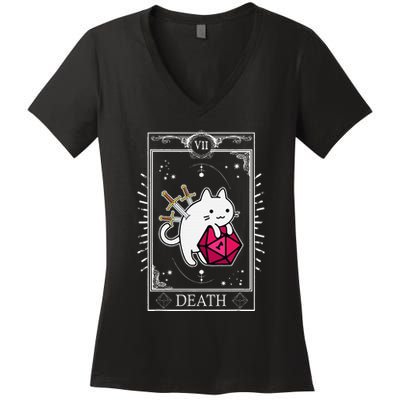 Funny Dungeon Tarot Card Cat Dice D20 Women's V-Neck T-Shirt