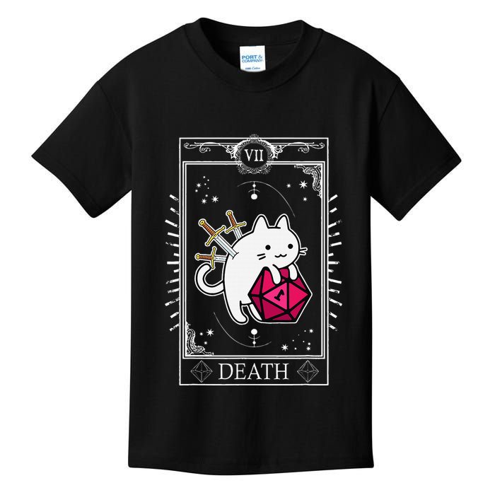 Funny Dungeon Tarot Card Cat Dice D20 Kids T-Shirt