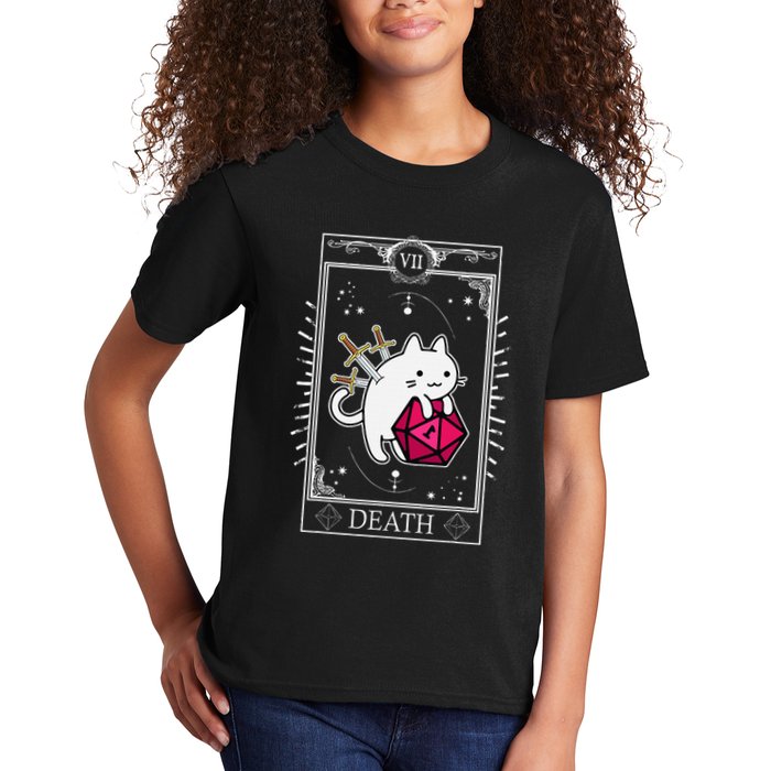 Funny Dungeon Tarot Card Cat Dice D20 Kids T-Shirt