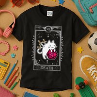 Funny Dungeon Tarot Card Cat Dice D20 Kids T-Shirt
