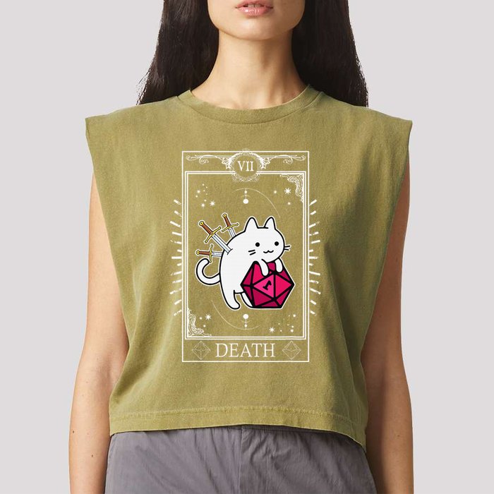 Funny Dungeon Tarot Card Cat Dice D20 Garment-Dyed Women's Muscle Tee