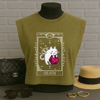 Funny Dungeon Tarot Card Cat Dice D20 Garment-Dyed Women's Muscle Tee