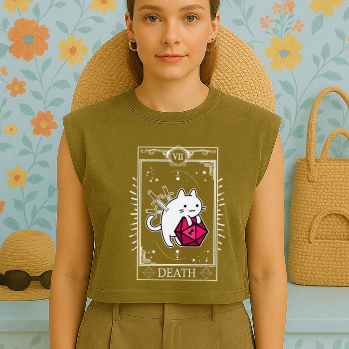 Funny Dungeon Tarot Card Cat Dice D20 Garment-Dyed Women's Muscle Tee