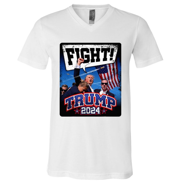 Fight! Donald Trump 2024 Supporters Political Product V-Neck T-Shirt