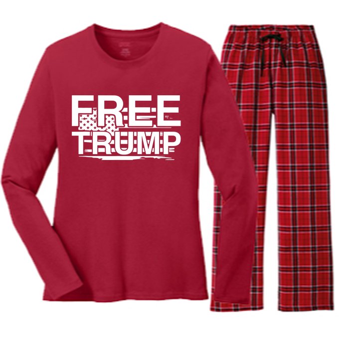 Free Donald Trump Supporters Pro Trump Republican Women's Long Sleeve Flannel Pajama Set 