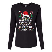 Funny Due To Inflation Ugly Christmas Sweaters Womens Cotton Relaxed Long Sleeve T-Shirt