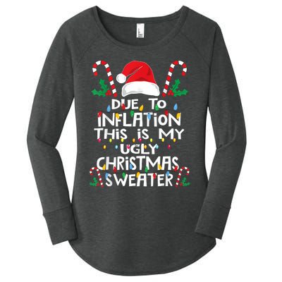 Funny Due To Inflation Ugly Christmas Sweaters Women's Perfect Tri Tunic Long Sleeve Shirt