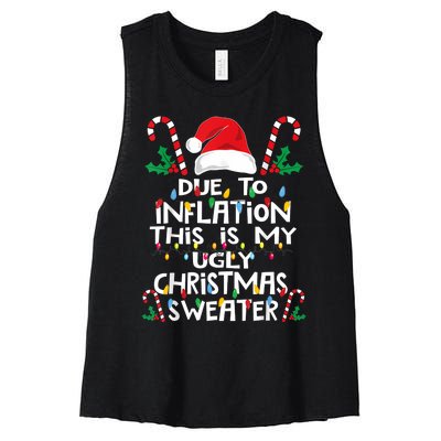 Funny Due To Inflation Ugly Christmas Sweaters Women's Racerback Cropped Tank