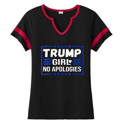 Funny Donald Trump Girl No Apologies Election 2024 Trump Ladies Halftime Notch Neck Tee