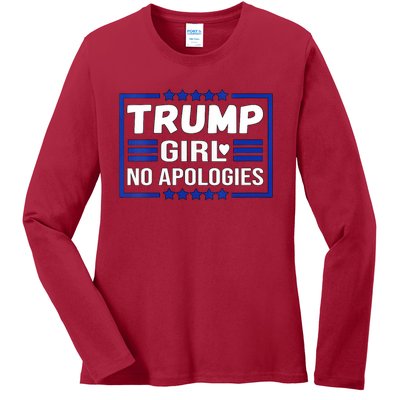 Funny Donald Trump Girl No Apologies Election 2024 Trump Ladies Long Sleeve Shirt