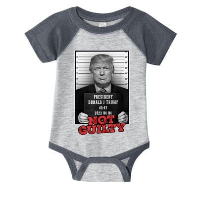 Funny Donald Trump Not Guilty Mug Shot Free Trump 2024 Infant Baby Jersey Bodysuit