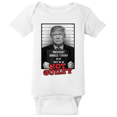 Funny Donald Trump Not Guilty Mug Shot Free Trump 2024 Baby Bodysuit