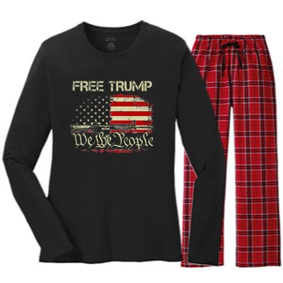 Free Donald Trump Republican Support Women's Long Sleeve Flannel Pajama Set 