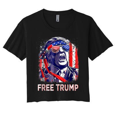 Free Donald Trump Republican Support Pro Trump American Flag Women's Crop Top Tee