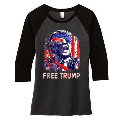 Free Donald Trump Republican Support Pro Trump American Flag Women's Tri-Blend 3/4-Sleeve Raglan Shirt