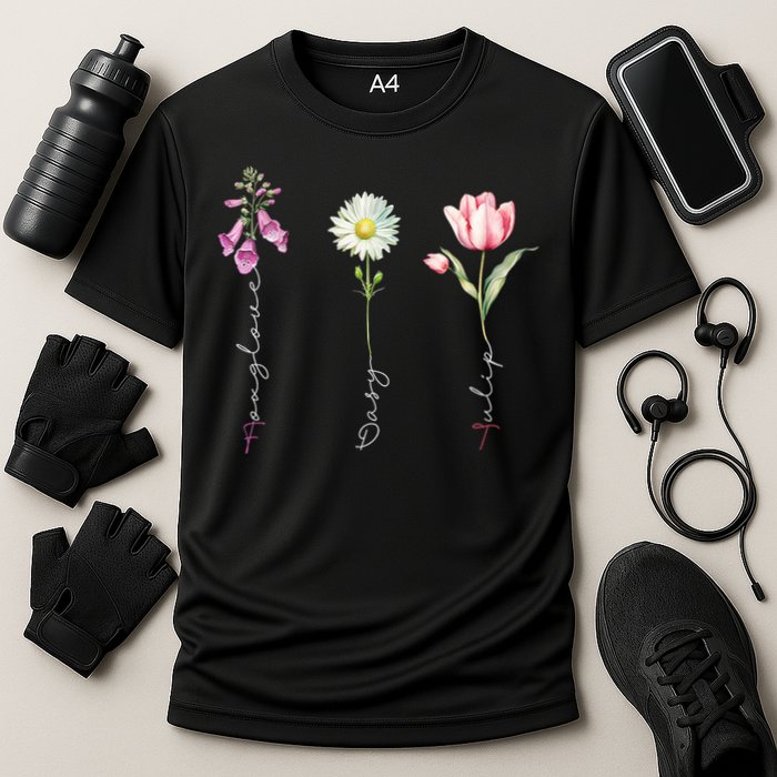 Foxglove Daisy Tulip Flower Foxglove Daisy Tulip Floral Cooling Performance Crew T-Shirt
