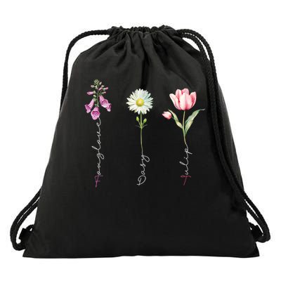 Foxglove Daisy Tulip Flower Foxglove Daisy Tulip Floral Drawstring Bag