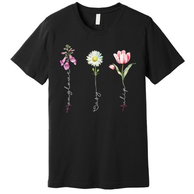 Foxglove Daisy Tulip Flower Foxglove Daisy Tulip Floral Premium T-Shirt