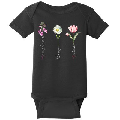 Foxglove Daisy Tulip Flower Foxglove Daisy Tulip Floral Baby Bodysuit