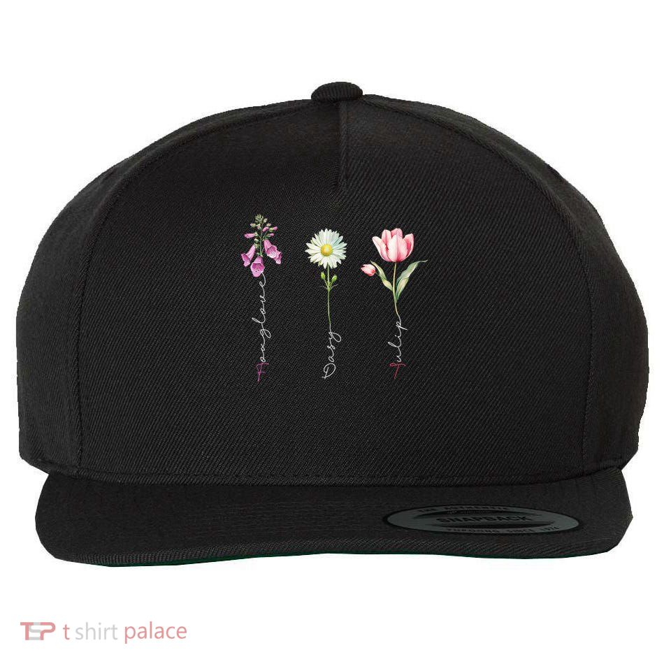 Foxglove Daisy Tulip Flower Foxglove Daisy Tulip Floral Wool Snapback Cap