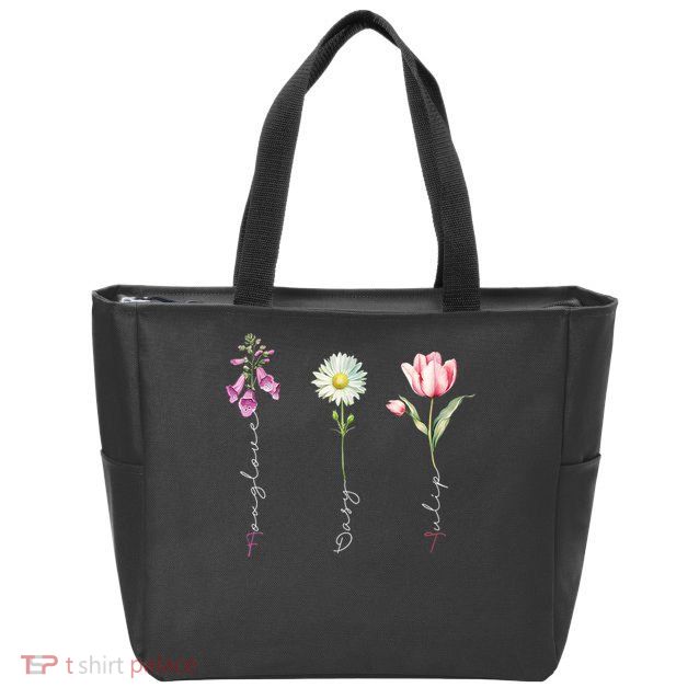 Foxglove Daisy Tulip Flower Foxglove Daisy Tulip Floral Zip Tote Bag