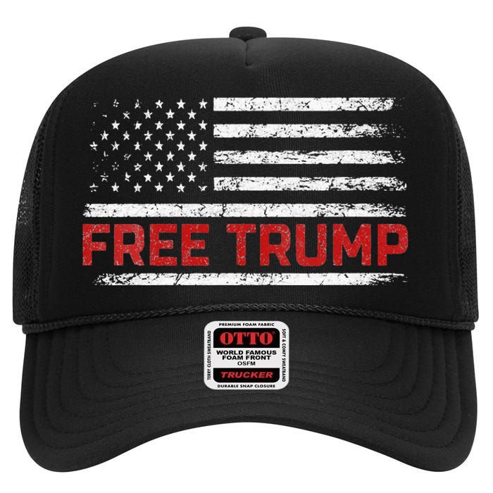 Free Donald Trump Republican Support Pro Trump American Flag High Crown Mesh Back Trucker Hat