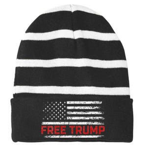 Free Donald Trump Republican Support Pro Trump American Flag Striped Beanie with Solid Band