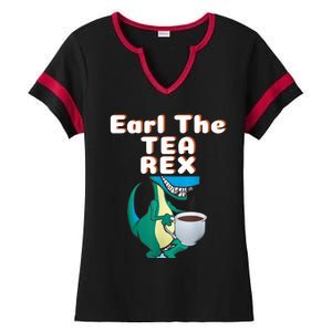 Funny Dinosaur T-Rex Earl The Tea Rex Dino Lovers Gift Idea Ladies Halftime Notch Neck Tee