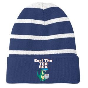 Funny Dinosaur T-Rex Earl The Tea Rex Dino Lovers Gift Idea Striped Beanie with Solid Band