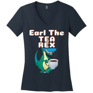 Funny Dinosaur T-Rex Earl The Tea Rex Dino Lovers Gift Idea Women's V-Neck T-Shirt