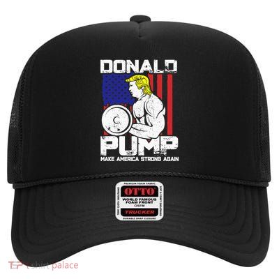 Funny Donald Trump Weight Lifting Workout Gym High Crown Mesh Back Trucker Hat