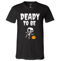 Funny Deady To Be Dad Halloween Pregnancy Announcement V-Neck T-Shirt