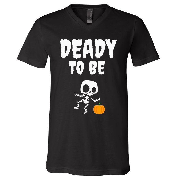 Funny Deady To Be Dad Halloween Pregnancy Announcement V-Neck T-Shirt