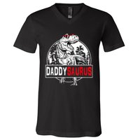 Funny Daddysaurus T Rex Gift Dinosaur Funny DaddySaurus Family Matching Gift V-Neck T-Shirt