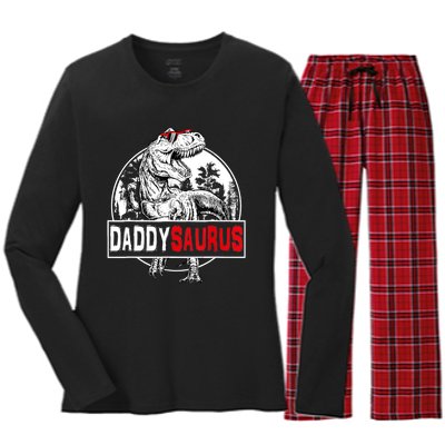 Funny Daddysaurus T Rex Gift Dinosaur Funny DaddySaurus Family Matching Gift Women's Long Sleeve Flannel Pajama Set 