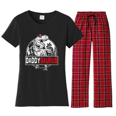 Funny Daddysaurus T Rex Gift Dinosaur Funny DaddySaurus Family Matching Gift Women's Flannel Pajama Set