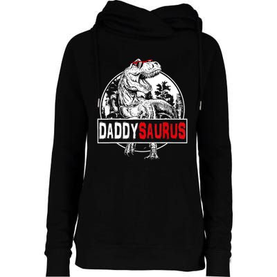 Funny Daddysaurus T Rex Gift Dinosaur Funny DaddySaurus Family Matching Gift Womens Funnel Neck Pullover Hood