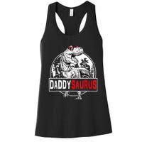 Funny Daddysaurus T Rex Gift Dinosaur Funny DaddySaurus Family Matching Gift Women's Racerback Tank