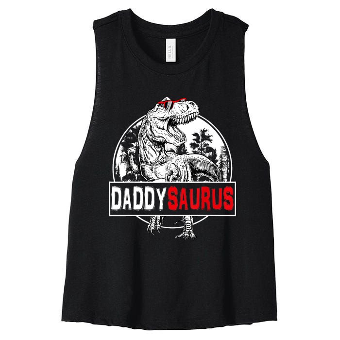 Funny Daddysaurus T Rex Gift Dinosaur Funny DaddySaurus Family Matching Gift Women's Racerback Cropped Tank