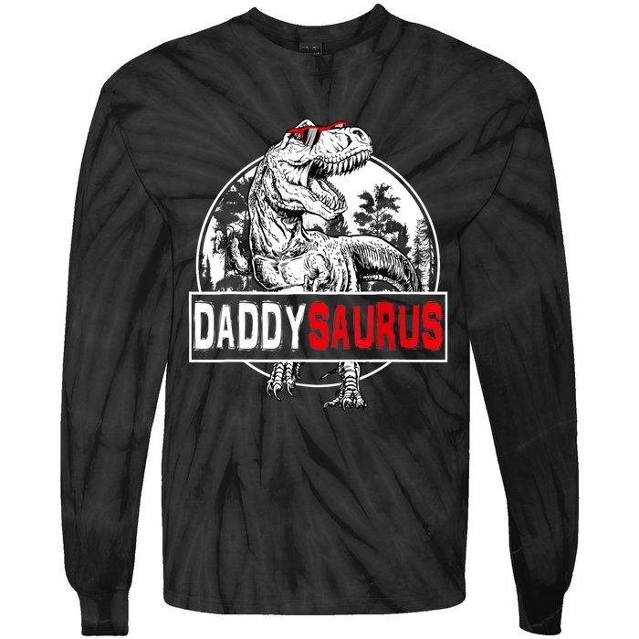 Funny Daddysaurus T Rex Gift Dinosaur Funny DaddySaurus Family Matching Gift Tie-Dye Long Sleeve Shirt