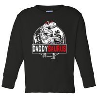 Funny Daddysaurus T Rex Gift Dinosaur Funny DaddySaurus Family Matching Gift Toddler Long Sleeve Shirt