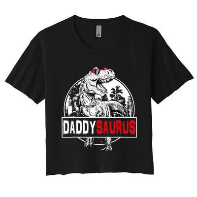 Funny Daddysaurus T Rex Gift Dinosaur Funny DaddySaurus Family Matching Gift Women's Crop Top Tee