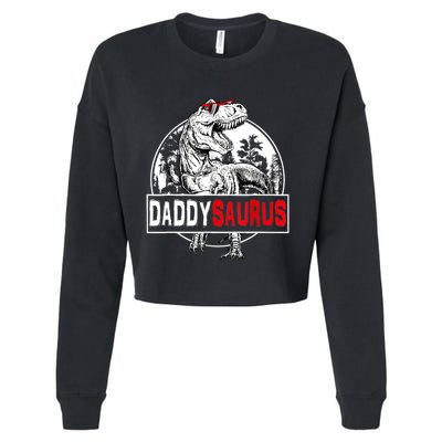 Funny Daddysaurus T Rex Gift Dinosaur Funny DaddySaurus Family Matching Gift Cropped Pullover Crew