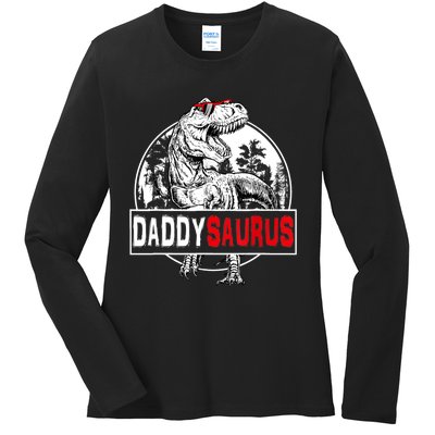 Funny Daddysaurus T Rex Gift Dinosaur Funny DaddySaurus Family Matching Gift Ladies Long Sleeve Shirt