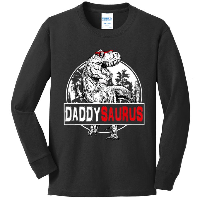 Funny Daddysaurus T Rex Gift Dinosaur Funny DaddySaurus Family Matching Gift Kids Long Sleeve Shirt