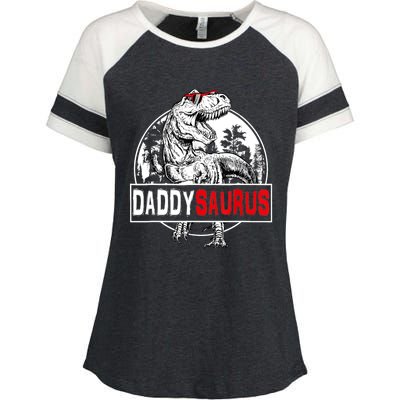 Funny Daddysaurus T Rex Gift Dinosaur Funny DaddySaurus Family Matching Gift Enza Ladies Jersey Colorblock Tee