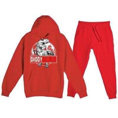 Funny Daddysaurus T Rex Gift Dinosaur Funny DaddySaurus Family Matching Gift Premium Hooded Sweatsuit Set