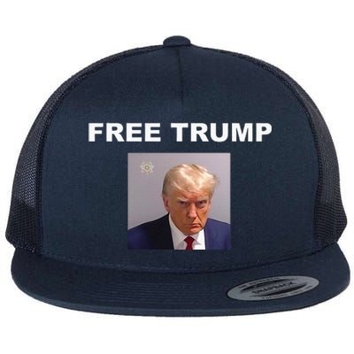 Free Donald Trump Mug Shot Republican President MAGA 2024 Flat Bill Trucker Hat