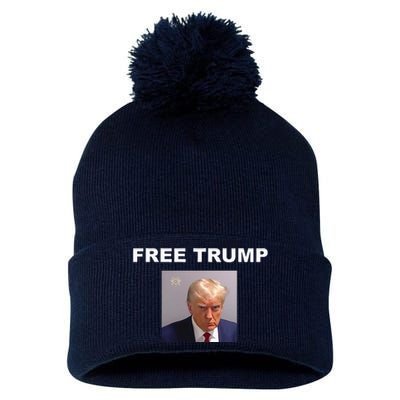 Free Donald Trump Mug Shot Republican President MAGA 2024 Pom Pom 12in Knit Beanie