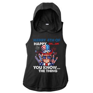 Funny Donald Trump Merry 4th Of You Know The Thing 4th July Ladies PosiCharge Tri-Blend Wicking Draft Hoodie Tank